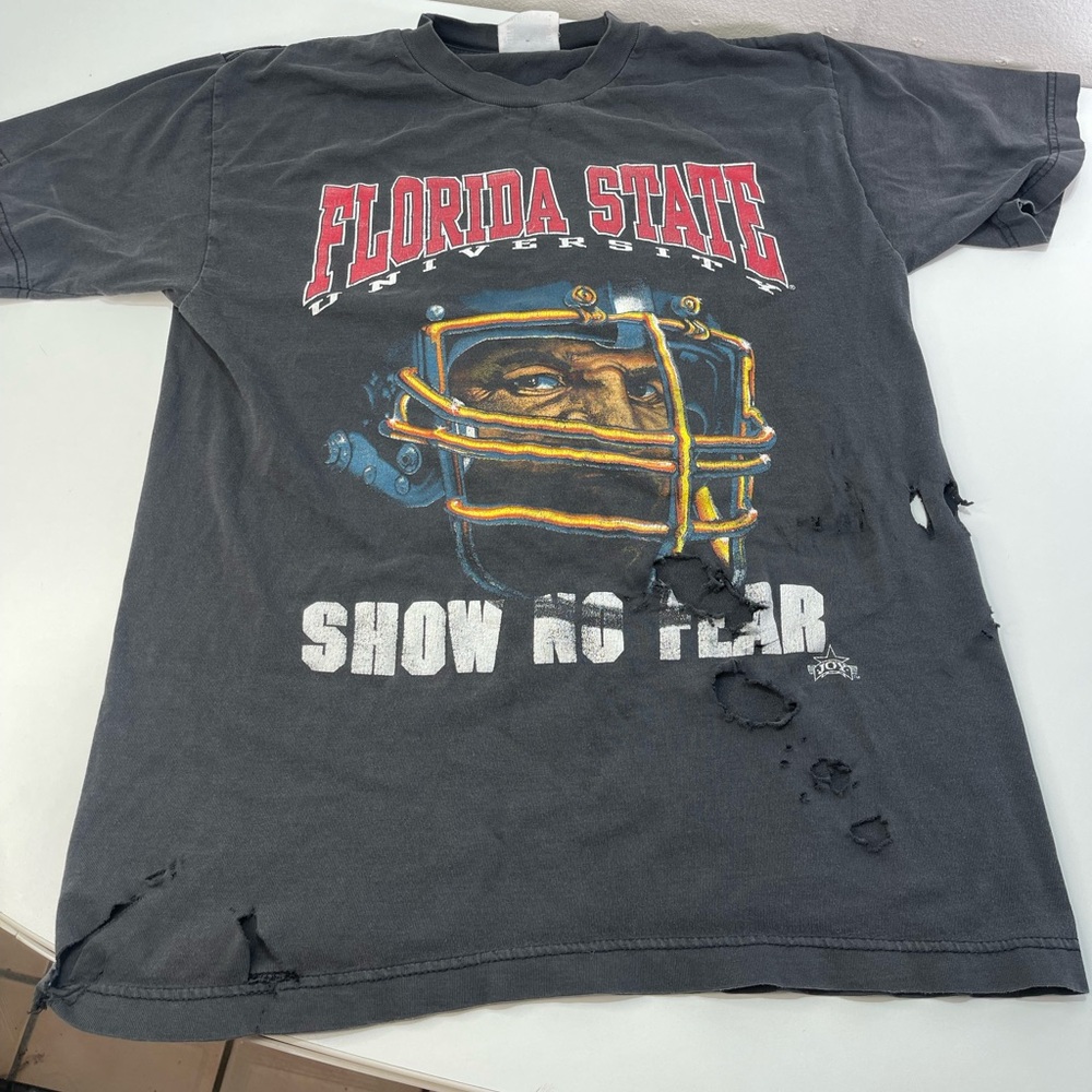 Vtg Y2K  FSU Florida State University Show No Fear T-Shirt Adult M Flaws Holes
